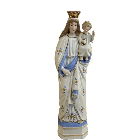 Antique German Madonna Child Statue Bisque Religious Mary Jesus Germany 12 in - Picture 1 of 9